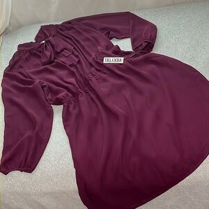 Vicky Tiel Dress Size 3X Maroon Office Career Bowtie Secretary Modest